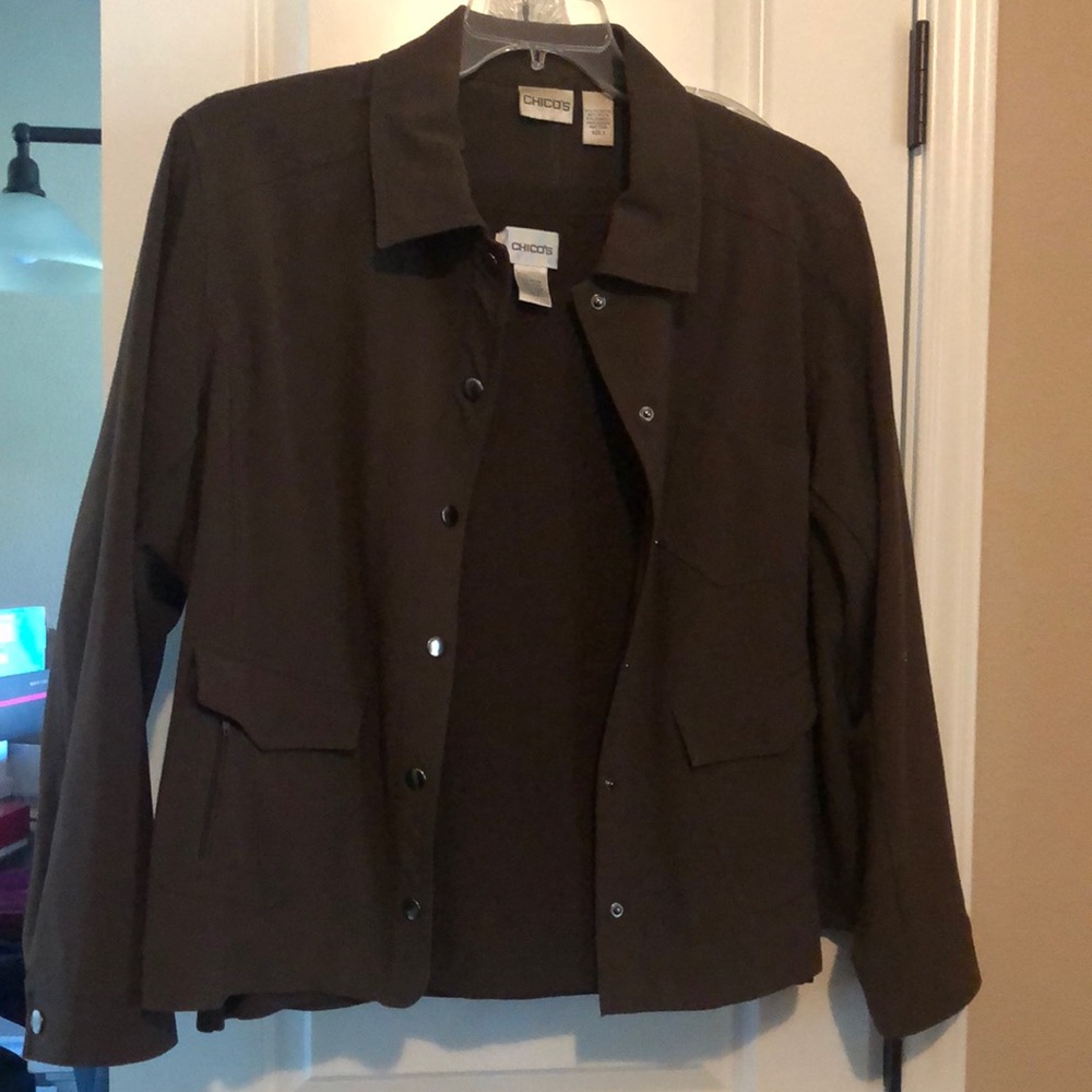 Chicos Brown Tailored Jacket & Blouse Combo